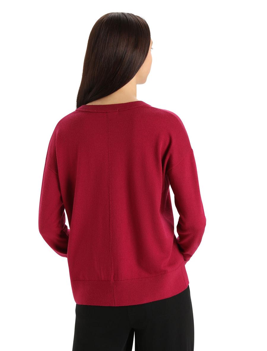 Cherry Women's Icebreaker Merino Shearer V Neck Sweaters | USA 1628MQZA